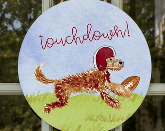 Colgante de puerta MVP Football Doodle / Colgante de puerta de fútbol americano, Colgante de puerta Goldendoodle, Letrero de bienvenida Doodle Dog, Colgante de puerta Labradoodle