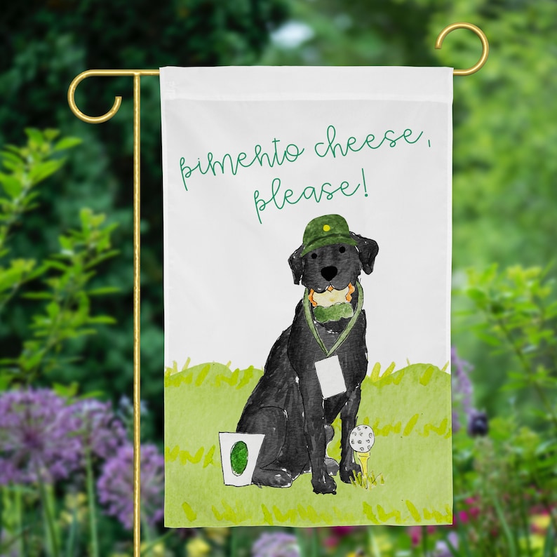 Golf Tournament Patron Lab Garden Flag | Golf Master Lab Garden Flag, Golf Yard Flag, Black Lab, Chocolate Lab, Red Lab, Silver Lab, Yellow