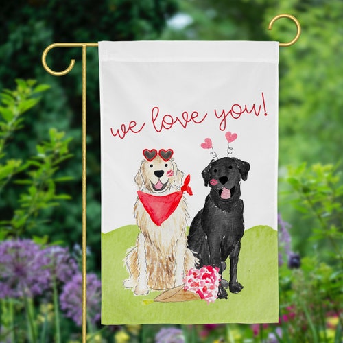 Lovey Valentines Mix and Match Pet Garden Flag | Personalized Pet Yard Flag, Goldendoodle, Golden Retriever, Lab, GSP, Spaniel, Cat