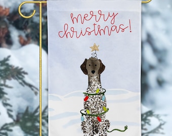 Festive Christmas German Shorthaired Pointer Garden Flag | Christmas GSP Yard Flag Decoration, Black GSP Gift Idea