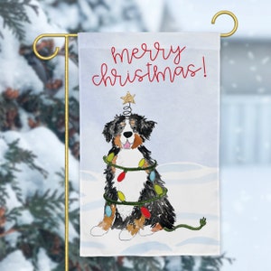 Festive Christmas Bernese Mountain Dog Garden Flag | Bernese Mountain Dog Christmas Yard Flag Decoration, Watercolor Dog Gift Idea