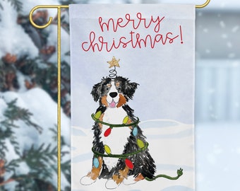 Festive Christmas Bernese Mountain Dog Garden Flag | Bernese Mountain Dog Christmas Yard Flag Decoration, Watercolor Dog Gift Idea