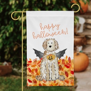 Spooky Halloween Doodle Garden Flag | Halloween Goldendoodle, Labradoodle, Bernadoodle Yard Flag, Halloween Garden Flag
