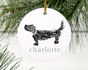 Personalized Dachshund Ceramic Ornament | Custom Dog Ornament, Pet Name Christmas Ornament, Longhair Shorthair Dachshunds