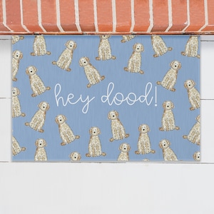 Hey Dood Cream Goldendoodle Welcome Mat | Goldendoodle Entry Rug, Golden Doodle Outdoor Rug Active