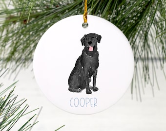 Personalized Lab Ceramic Ornament | Labrador Retriever Christmas Ornament, Custom Dog Ornament, Lab Christmas Ornament, Black Lab, Silver