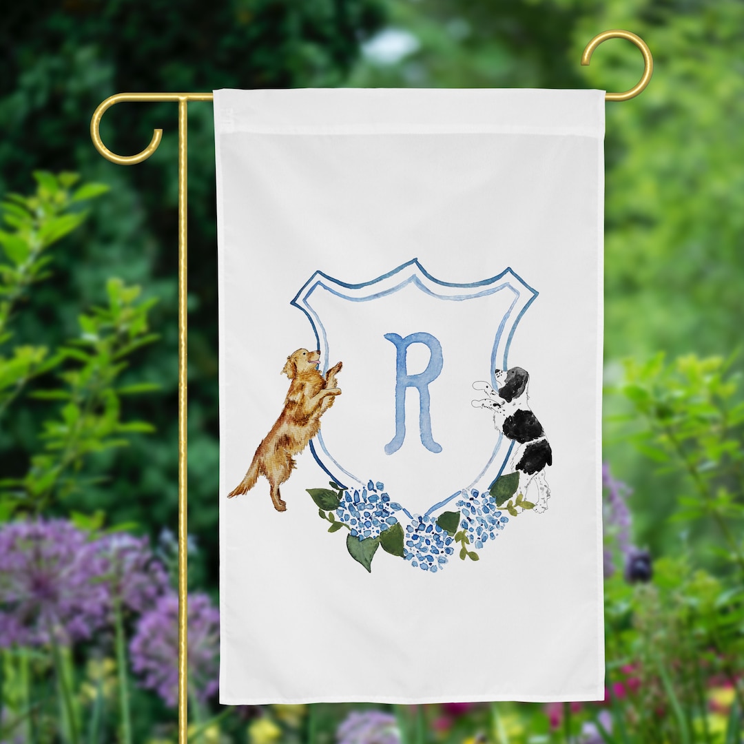 The Katherine Crest Mix and Match Pet Garden Flag | Personalized Pet Yard Flag, Goldendoodle, Golden Retriever, Lab, GSP, Spaniel, Cat - 2 pets