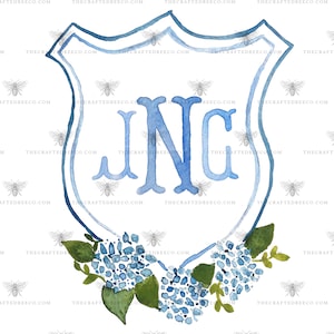 The Katherine Crest | Personalized Watercolor Hydrangea Crest, Monogram Crest, Wedding Crest, Wedding Invitation Stationary Digital File