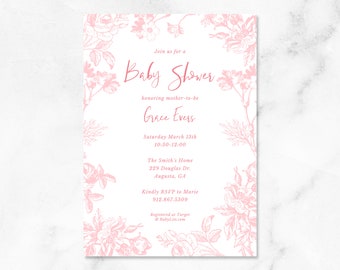 Chinoiserie Inspirierte Florale Baby Shower Einladungen | HochzeitSeinladungen, Toile Einladungen, Geschlechtsneutrales Baby, Gender Reveal Einladungen