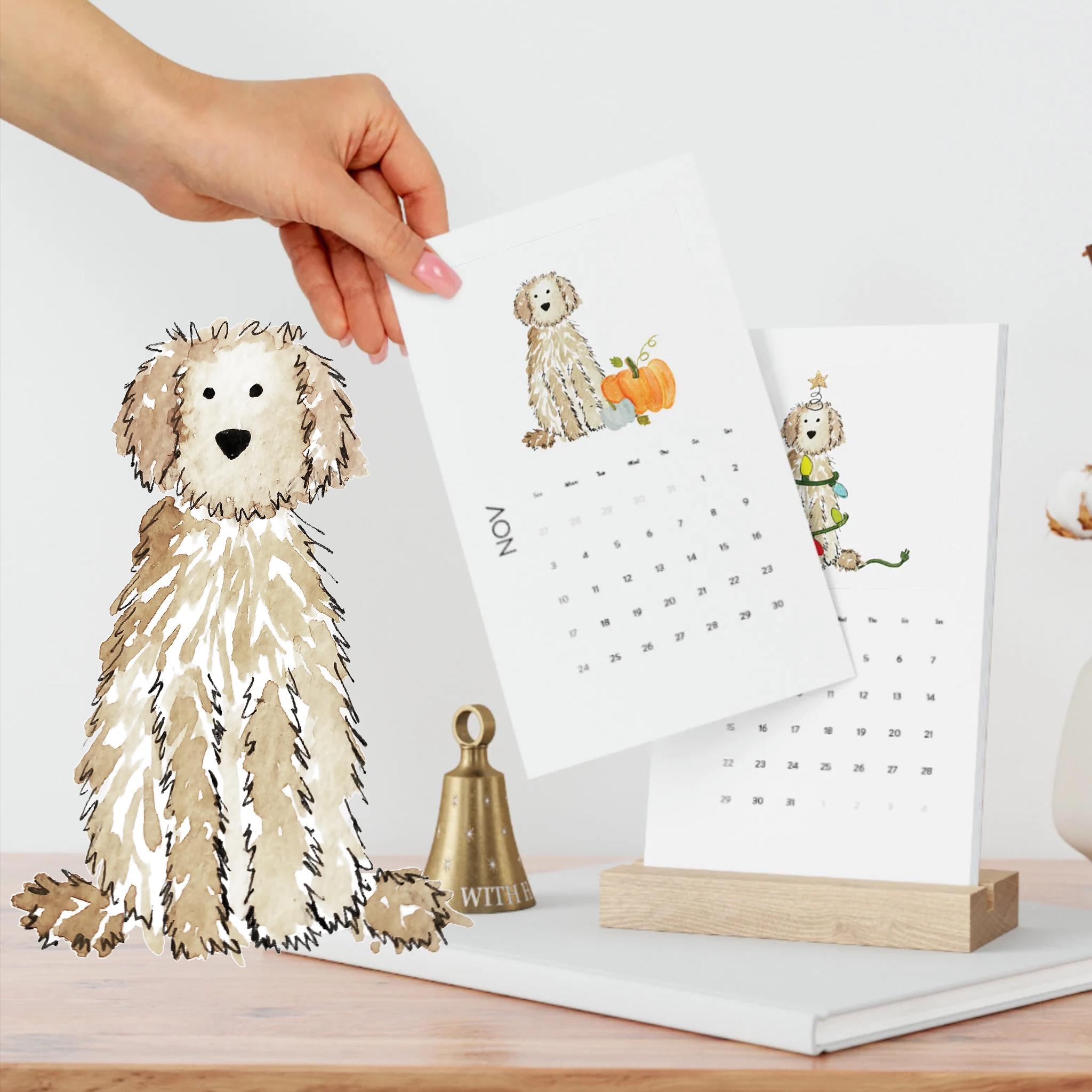 Cream Doodle 2025 Calendar | white goldendoodle calendar, cream labradoodle desk calendar