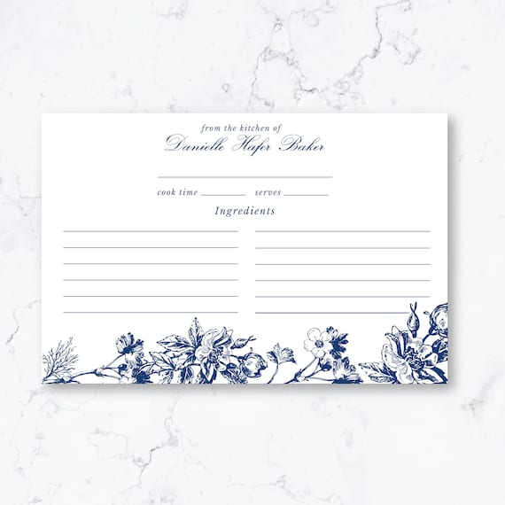 Personalized Floral Recipe Box Cards Chinoiserie Recipe Etsy