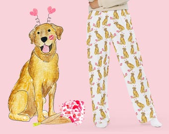 Lovey Valentine Yellow Lab Pajama Pants | Yellow Lab Pajamas, Yellow Lab Valentines Day Pajama Pants