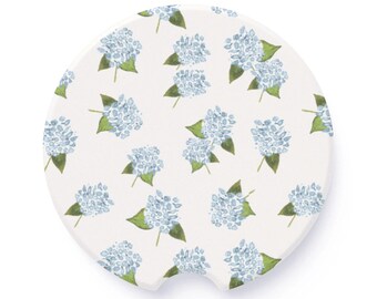 Blue Hydrangea Pattern Soapstone Car Coaster | Floral Car Cupholder Insert