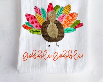 Thanksgiving Gobble Turkey Tea Towel | Hostess Tea Towel Gift, Thanksgiving Turkey Hand Towel, Colorful Thanksgiving Decor, Kitchen Towel