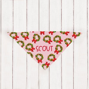 Personalized Watercolor Wreath Christmas Dog Name Bandana | Custom Holiday Pet Bandana, Personalized Dog Bandana, Christmas Pet Bandana