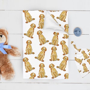 Doodle Baby Swaddle Blanket | Black Goldendoodle Baby Blanket, Cream Doodle Newborn Swaddle, Jersey Swaddle, Bernadoodle Baby Gift