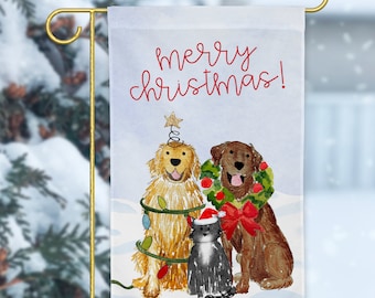 Festive Christmas Mix and Match Pet Garden Flag | Personalized Pet Yard Flag, Goldendoodle, Golden Retriever, Lab, GSP, Spaniel, Cat