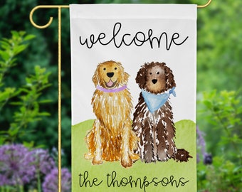 Welcome Mix and Match Pet Garden Flag | Personalized Pet Yard Flag, Goldendoodle, Golden Retriever, Lab, GSP, Spaniel, Cat