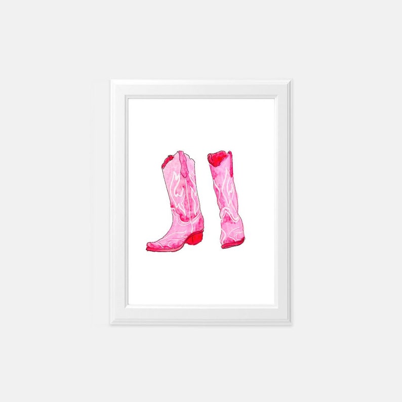 Akvarell konsttryck med stövlar | Rosa cowgirlstövelkonsttryck bild 4