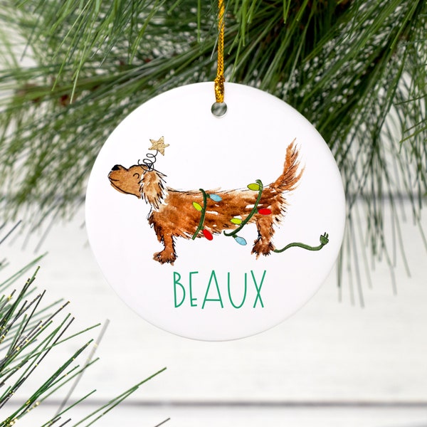 Personalisierte festliche Dackel Keramik Ornament | Benutzerdefinierte Hund Ornament, Haustier Name Weihnachtsschmuck, Langhaar Kurzhaar Dackel