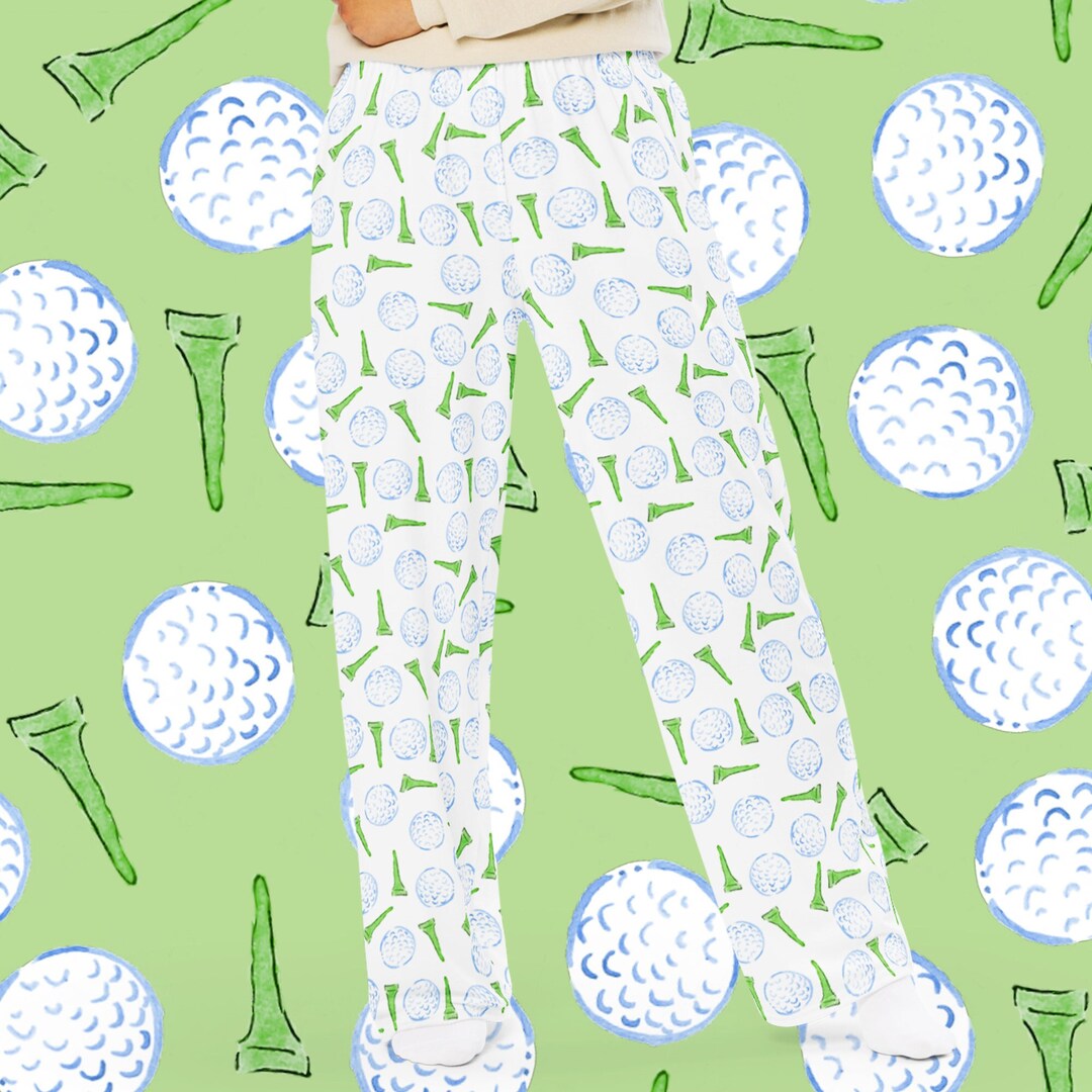 Golf Ball Pajama Pants White Golf Pajamas, Spring Golfing Pajama