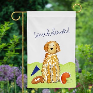 Sporty Football Doodle Garden Flag | Goldendoodle, Bernadoodle, Labradoodle Fall Football Yard Flag, Football Tailgate Decor