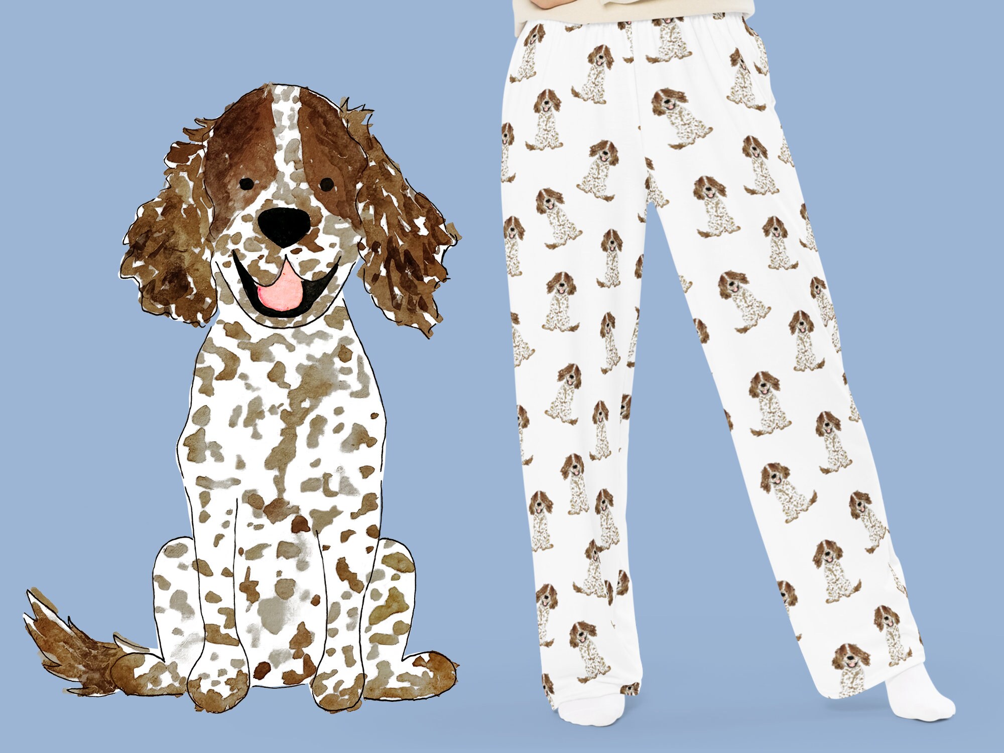 2 Piece Cavalier King Charles Spaniel Long PJ Set - Holiday 2 Piece Cavalier King Charles Spaniel Long PJ Set - Holiday