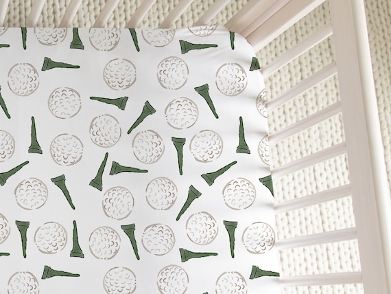 Golf Tee Pattern Crib Sheet - Moss & Beige | Golf Crib Sheet, Golf Ball Pattern, Golfing Baby Nursery Decor