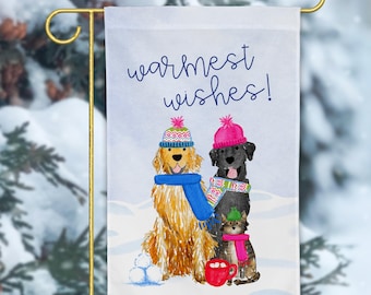 Cozy Winter Mix and Match Pet Garden Flag | Personalized Pet Yard Flag, Goldendoodle, Golden Retriever, Lab, GSP, Spaniel, Cat