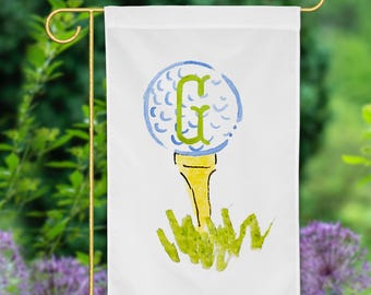 Personalized Golf Ball Garden Flag | Golfing Yard Flag, Watercolor Monogram Initial Garden Flag