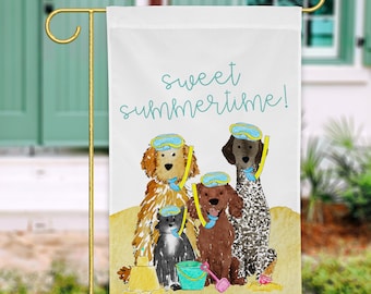 Sandy Summer Mix and Match Pet Garden Flag | Personalized Pet Yard Flag, Goldendoodle, Golden Retriever, Lab, GSP, Spaniel, Cat