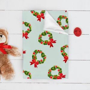 Mint Christmas Wreath Minky Baby Blanket | Christmas Baby Blanket, Christmas Baby Gift, Holiday Baby Shower