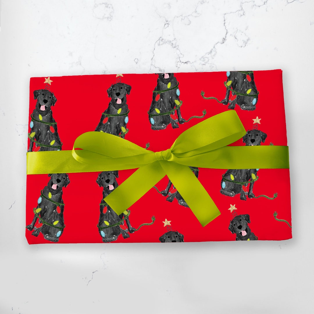 Festive Christmas Black Lab Gift Wrap Red Christmas Wrapping Paper