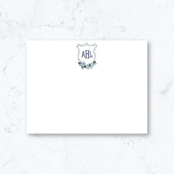 Personalized Hydrangea Crest Stationery Set { grandmillenial Monogram Stationery, Thank You Notes, Wedding Thank You Notes, Bridal Shower }