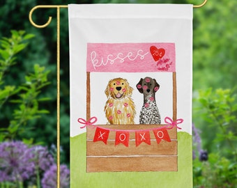 Valentines Kissing Booth Mix and Match Pet Garden Flag | Personalized Pet Yard Flag, Goldendoodle, Golden Retriever, Lab, GSP, Spaniel, Cat