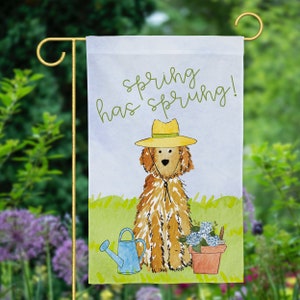 Spring Flower Doodle Garden Flag | Goldendoodle Spring Garden Flag, Labradoodle Yard Garden Flag, Bernadoodle Garden Decoration