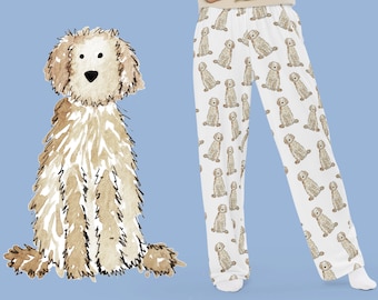 Creme Goldendoodle Unisex Schlafanzughose | Weißer Labradoodle Schlafanzug, Hunde Pajama Hose, Golden Doodle Geschenk