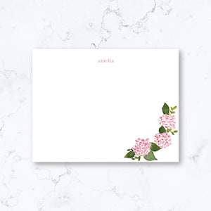 Personalized Pink Hydrangea Stationery Set {grandmillenial Monogram Stationery, custom Thank You Notes, Wedding Notes, Bridal Shower}