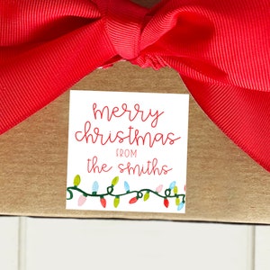 Personalized Watercolor Christmas Lights Sticker Gift Tags | Personalized Printed Christmas Gift Tags, Custom Name Christmas Tags