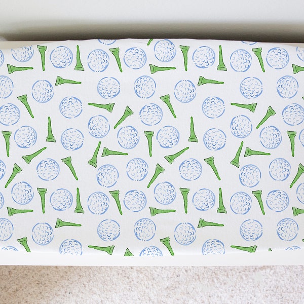 Golf Tee Pattern Baby Changing Pad Cover | Baby Golfing Theme Nursery Diaper Changing Pad Cover, Golf Ball Pattern Boy Nursery Decor