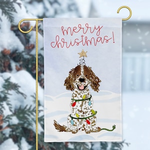 Festive Christmas Spaniel Garden Flag | Holiday Yard Flag, Boykin Spaniel, Springer Spaniel, Springer Spaniel, king charles cavalier