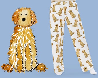 Apricot Doodle Unisex Schlafanzughose mit weitem Bein | Labradoodle Pyjama, Haustierpyjama, Goldendoodle Pyjamahose, Golden Doodle Pyjama