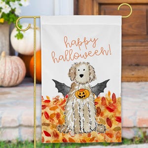 Spooky Halloween Doodle Garden Flag | Halloween Goldendoodle, Labradoodle, Bernadoodle Yard Flag, Halloween Garden Flag