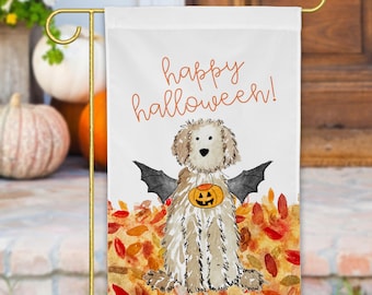 Spooky Halloween Doodle Garden Flag | Halloween Goldendoodle, Labradoodle, Bernadoodle Yard Flag, Halloween Garden Flag