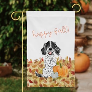 Fall Pumpkin Spaniel Garden Flag | Fall Garden Flag, Happy Fall, Thanksgiving Garden Flag