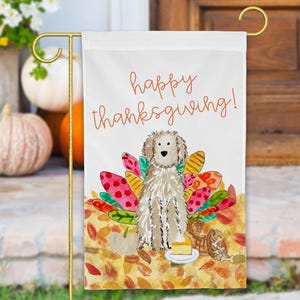 Thanksgiving Gobble Doodle Garden Flag | Fall Goldendoodle Garden Flag, Thanksgiving Labradoodle Yard Flag