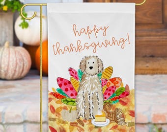 Thanksgiving Gobble Doodle Garden Flag | Fall Goldendoodle Garden Flag, Thanksgiving Labradoodle Yard Flag