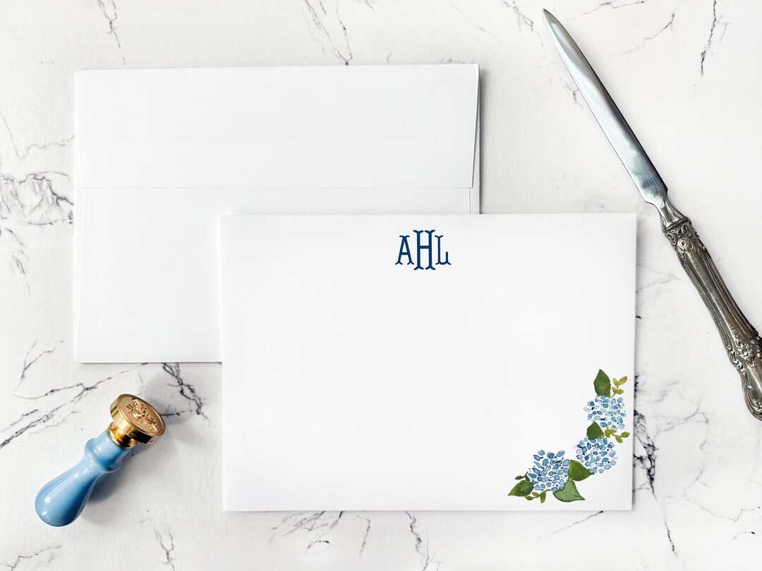 Personalized Hydrangea Stationery Set | Grandmillenial Monogram ...
