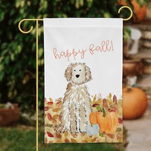 Fall Pumpkin Doodle Garden Flag | Goldendoodle Fall Pumpkin Yard Flag, Thanksgiving Labradoodle Yard Decoration, Bernadoodle Pumpkin