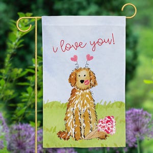 Valentinstag Doodle Garten Flagge | Valentinstag Garten Flagge, Goldendoodle Valentinstag, Labradoodle Valentinstag Flagge, Bernadoodle